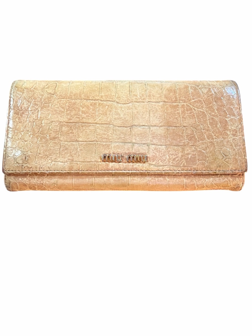 ✨ Miu Miu St. Cocco Lux Croc-Embossed Continental Wallet | Tan ✨